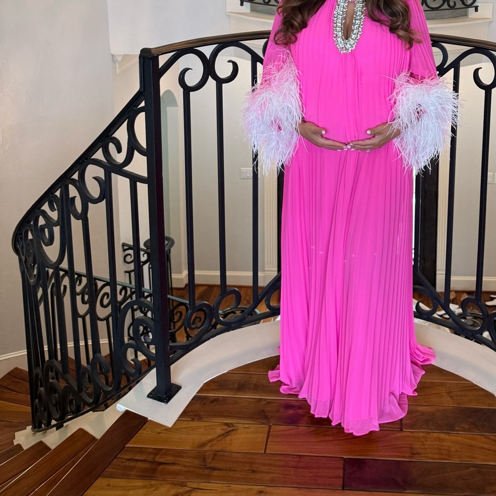 Self-Portrait Pink Feathered Long Sleeve Dress